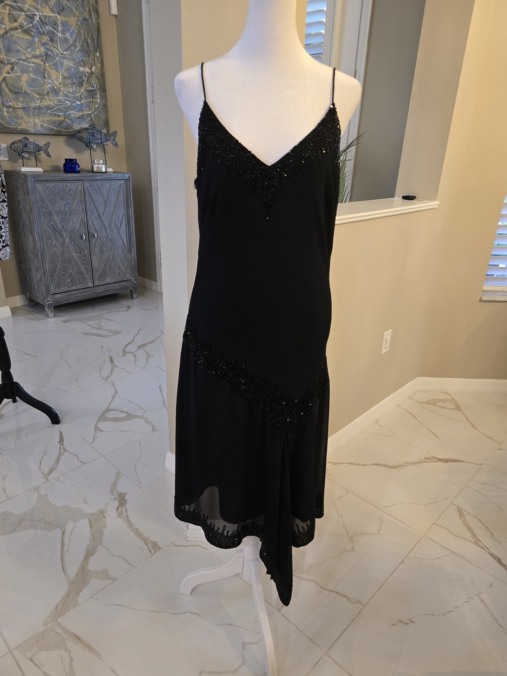Black Beaded Slip Dress